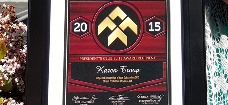 Karen Troop receives President’s Club Elite Award